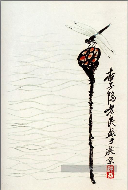 Qi Baishi Lotus et libellule ancienne Chine à l’encre Peintures à l'huile